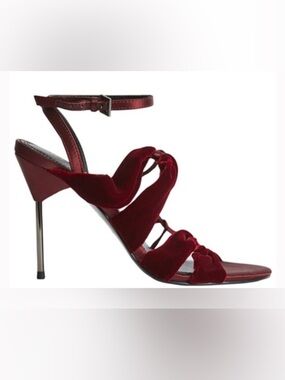 Reiss Deep Wine Velvet Strappy Stiletto Sandals w/ metal lower heel Size 7 (37)